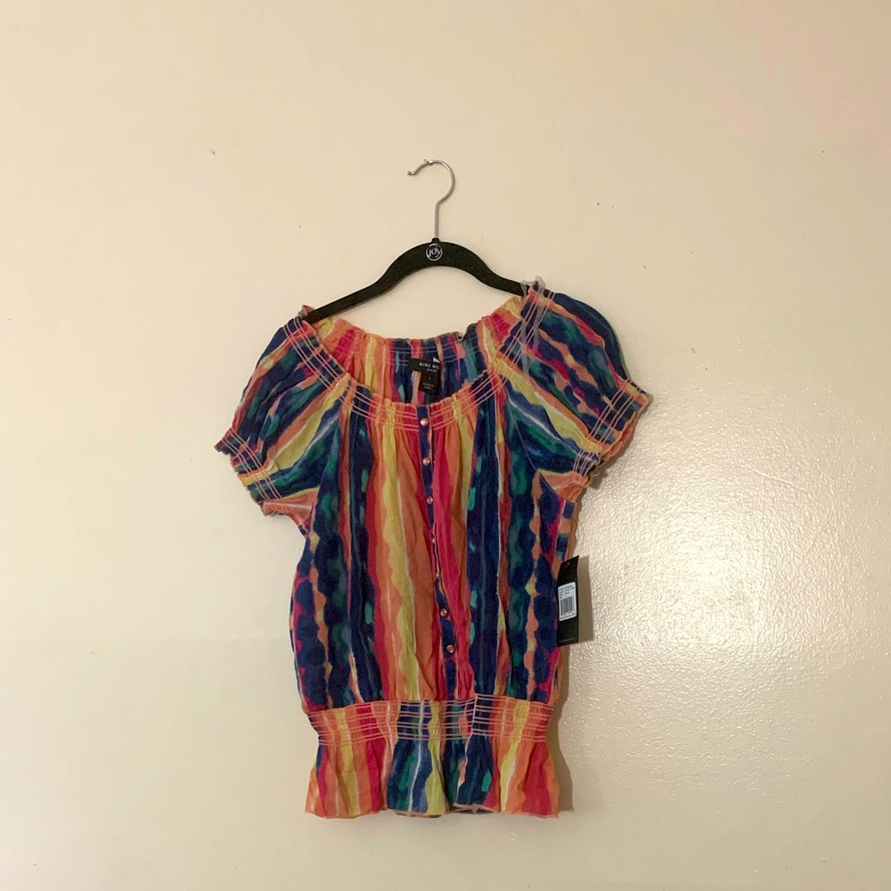 Multicolored off shoulder shirt